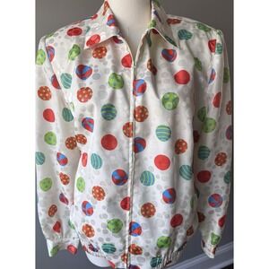 Da-Rue Vintage Satin Jacket Beach Ball Polka Dot Zip Petite 12 Retro
